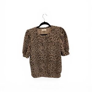 Anthropologie Leopard Print Puff Sleeve Top